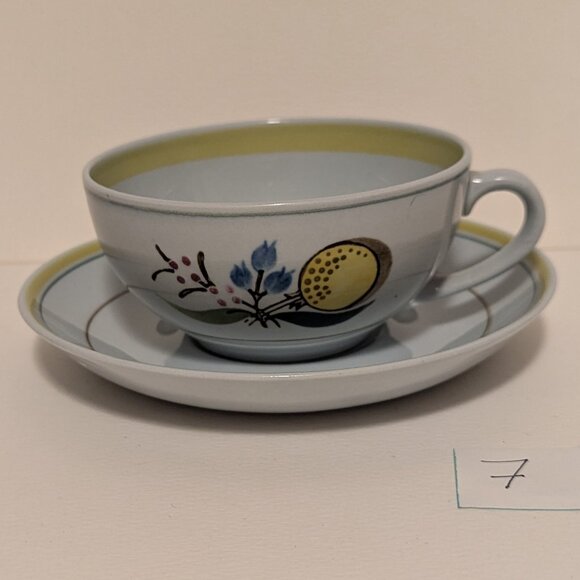 Vintage Handpainted Arabia Finland Windflower Teacup and Saucer with Flaw - Picture 1 of 13